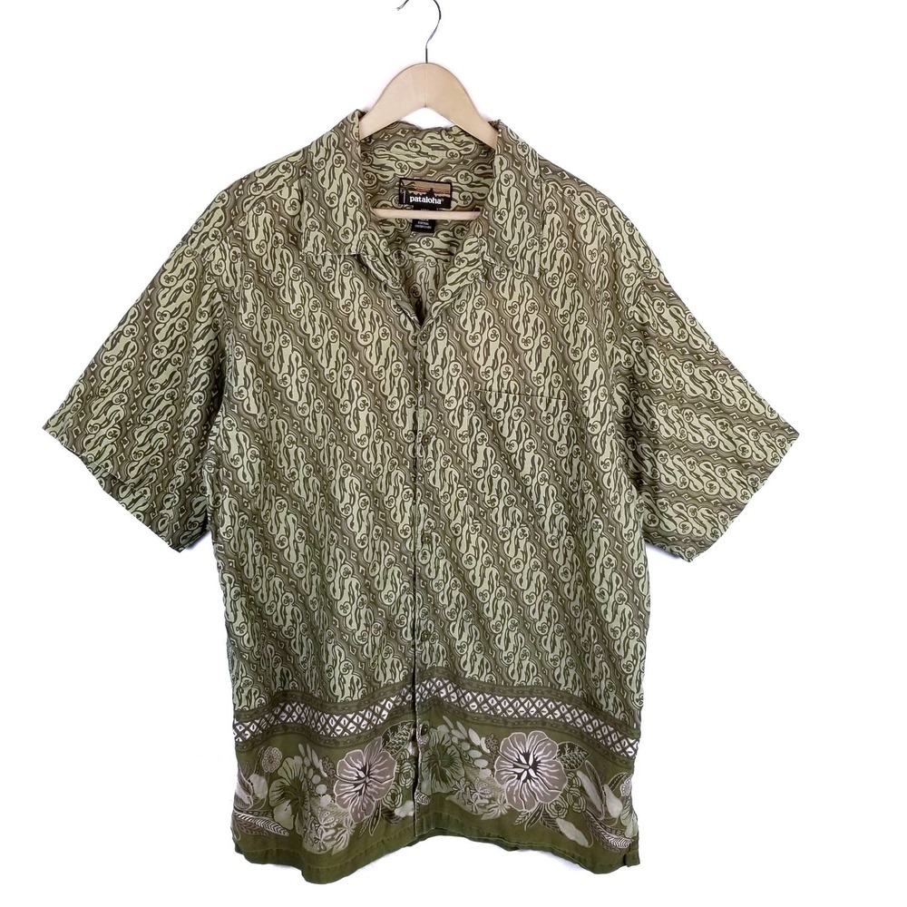 Patagonia Pataloha Men's Short Sleeve Button Up Hawaiian Shirt Green Size XL